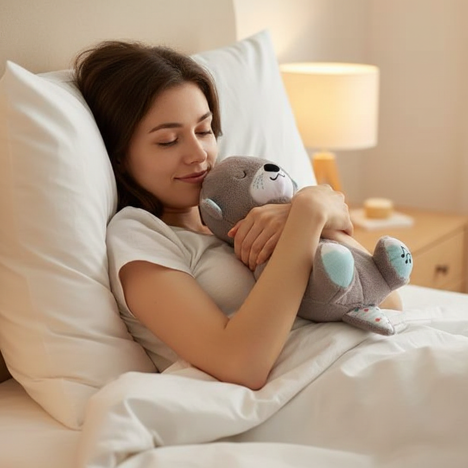 Relaxing plush toy for baby that simulates breathing (brown otter)